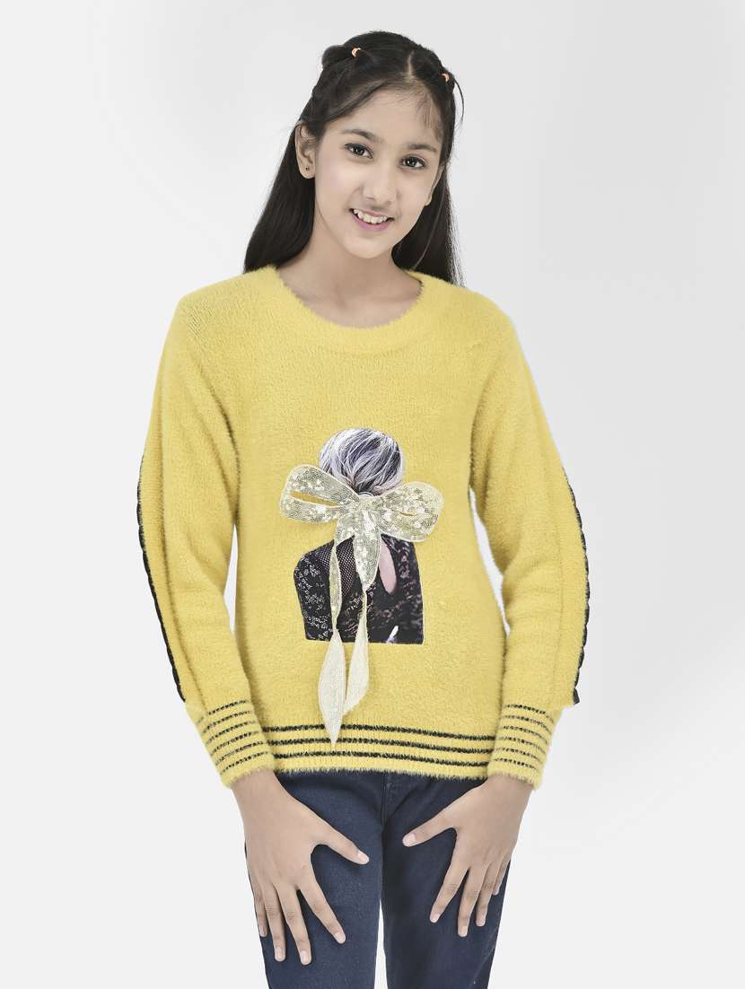 girls round neck self-designed regular sweater
