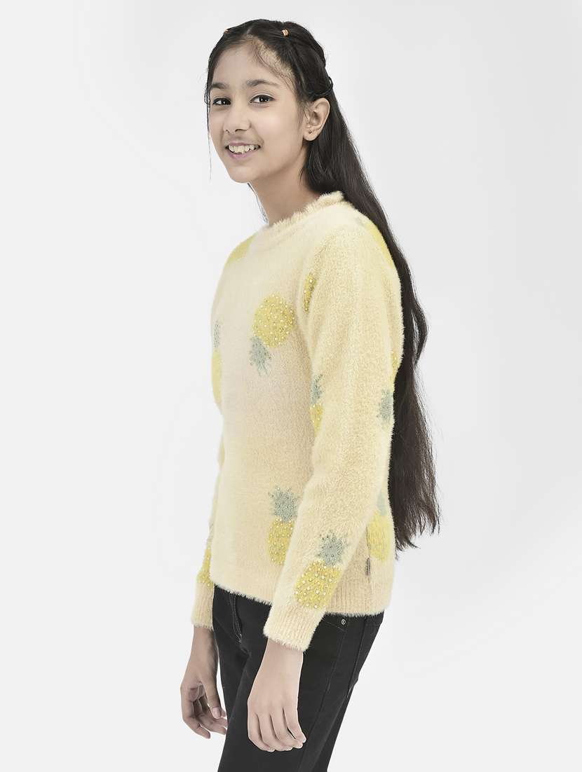 girls round neck self-designed regular sweater - 20296252 -  Standard Image - 1