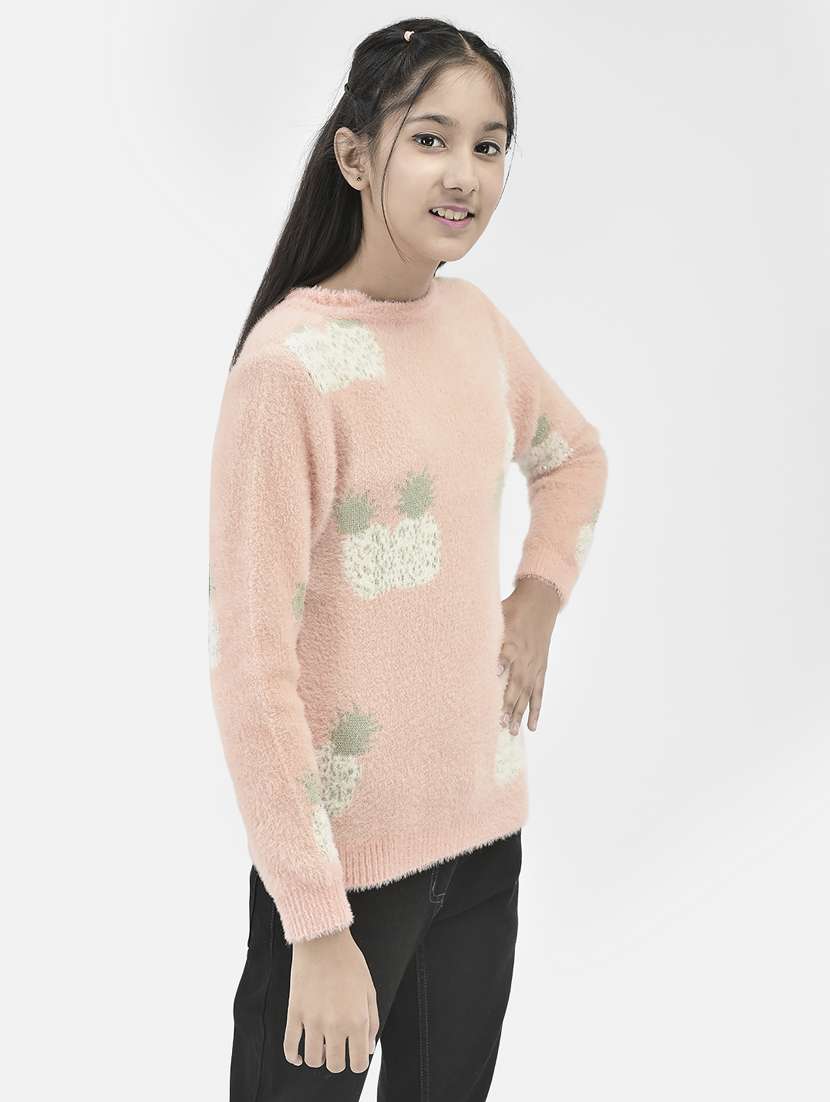 girls round neck self-designed regular sweater - 20296253 -  Standard Image - 1