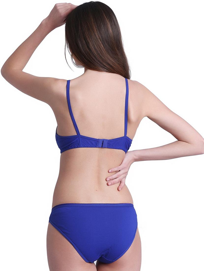 blue cotton blend bra and panty set - 20296437 - Standard Image - 1