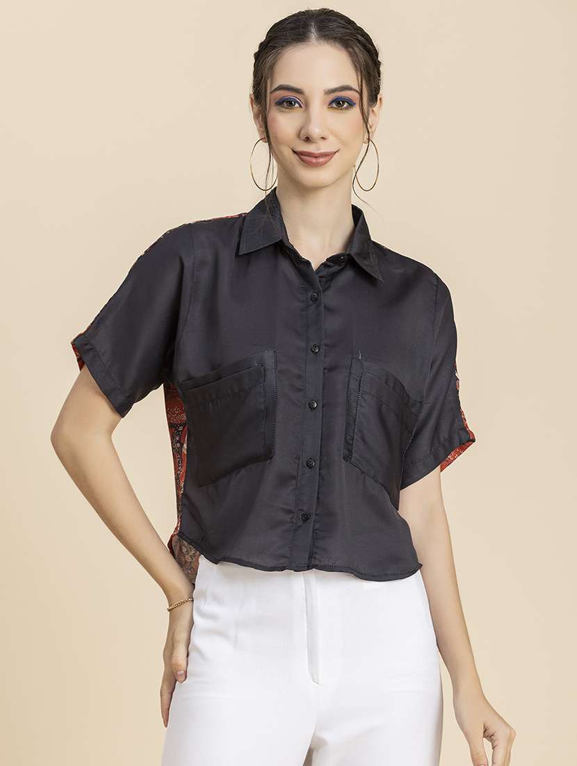 women's crop collared top