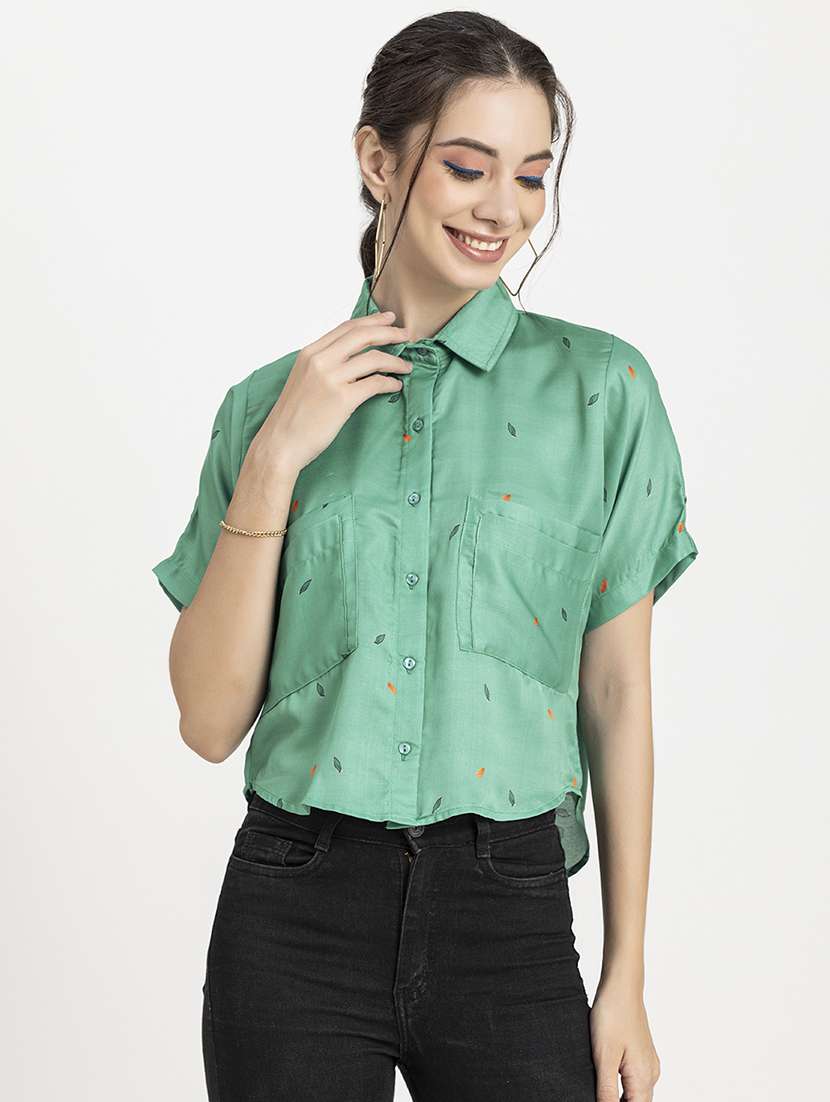 women's high-low collared top
