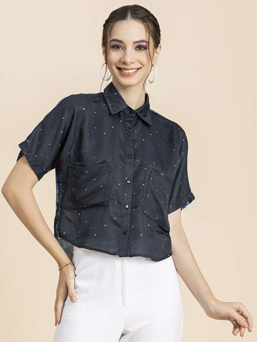 women's crop collared top