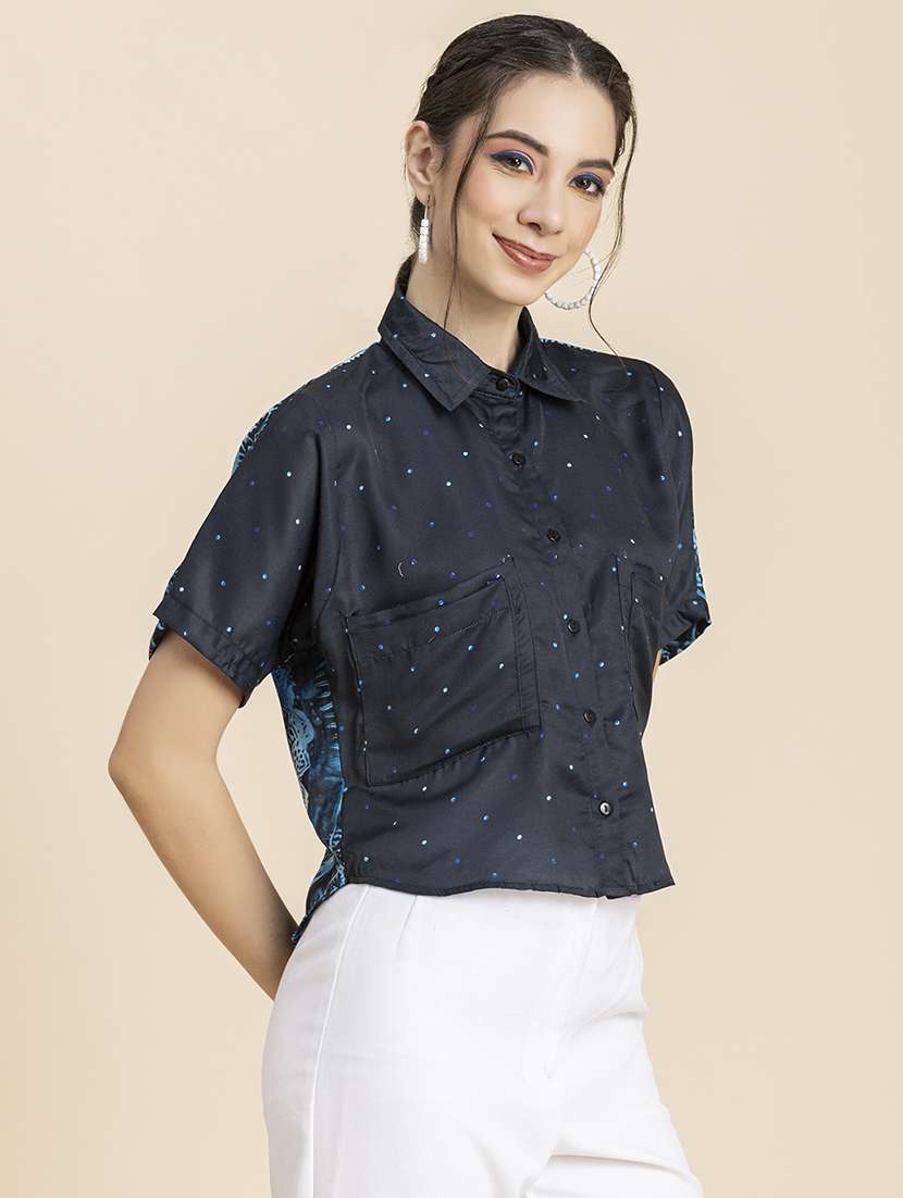 women's crop collared top - 20296764 -  Standard Image - 1