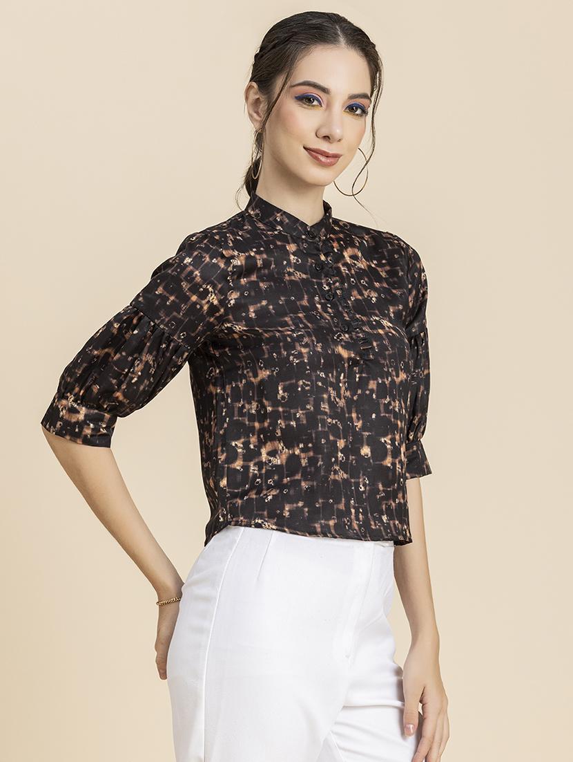 women printed mandarin neck top - 20296777 -  Standard Image - 1