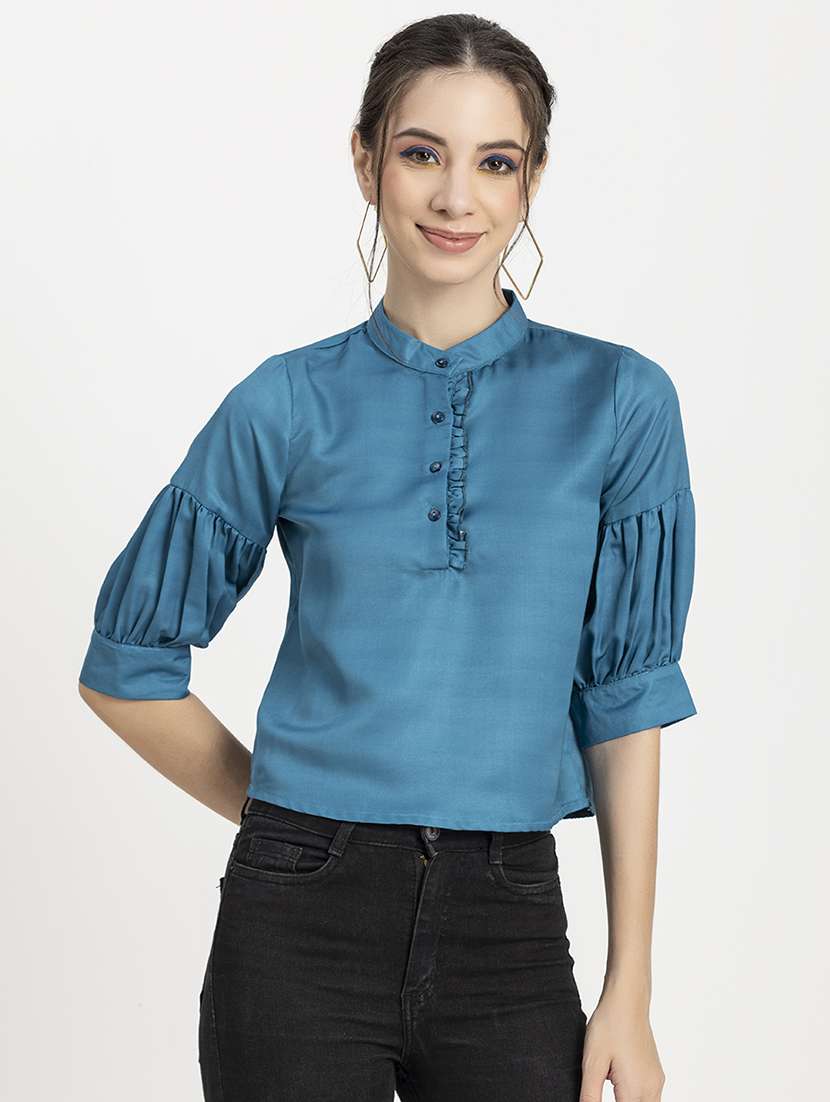 women's crop mandarin neck top