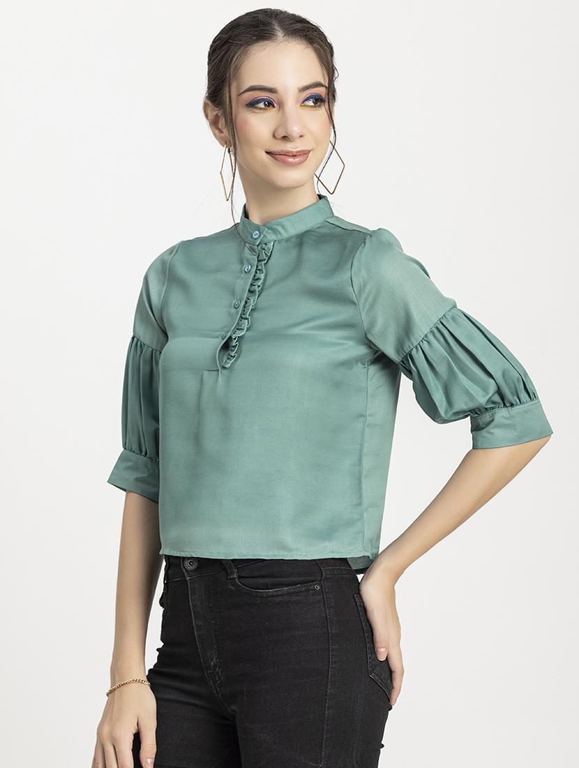 women's crop mandarin neck top - 20296779 - Standard Image - 1