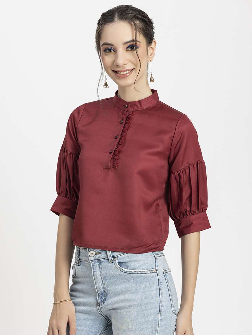 women's crop mandarin neck top - 20296781 - Standard Image - 1