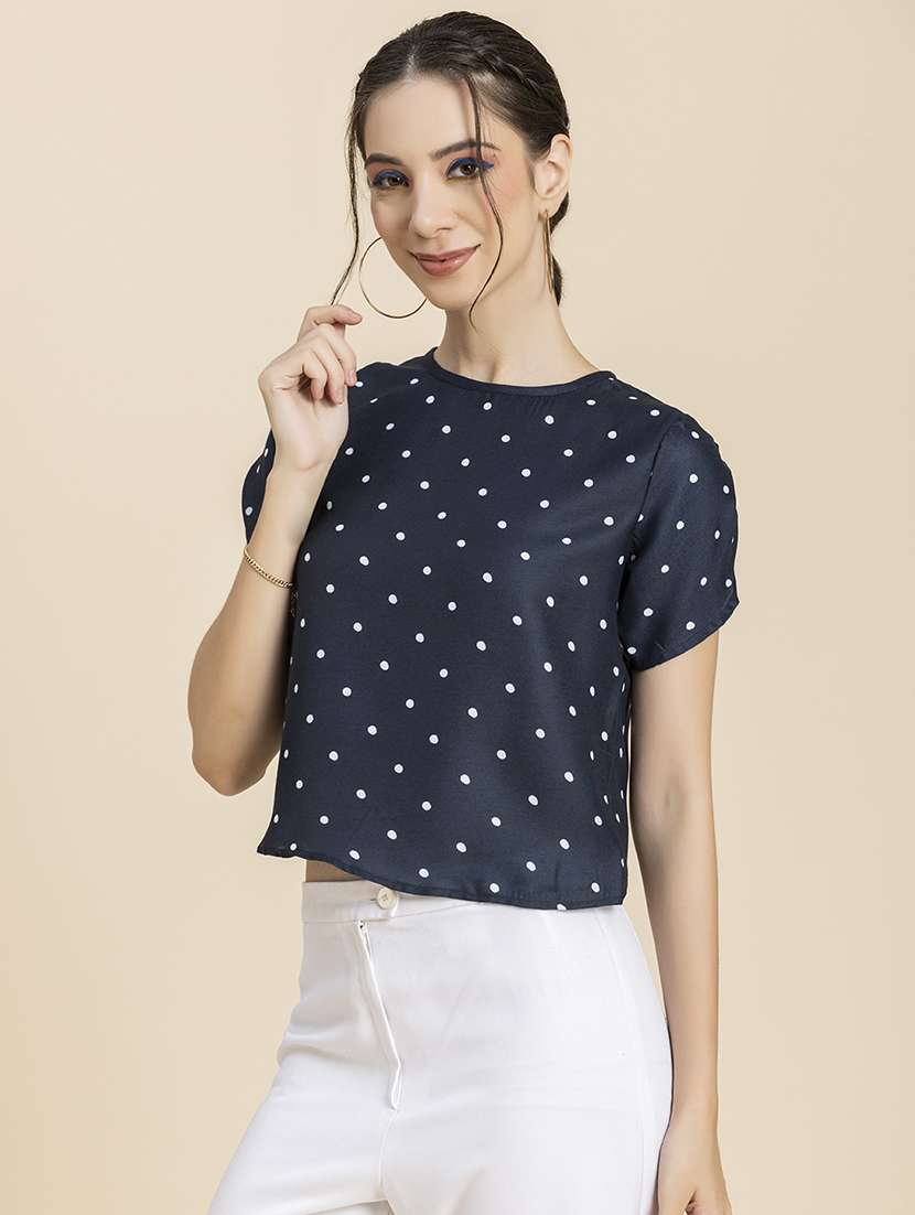 women polka doted short sleeves top - 20296789 -  Standard Image - 1