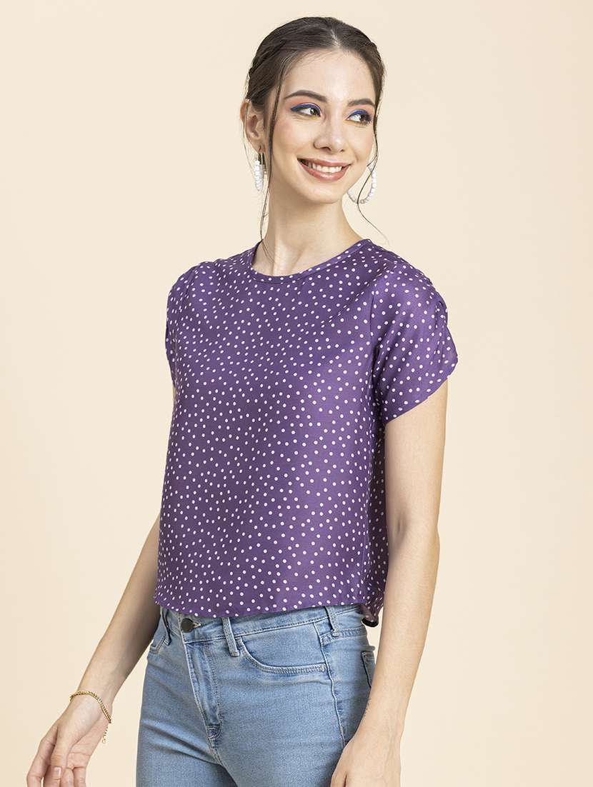 women polka doted short sleeves top - 20296793 -  Standard Image - 1