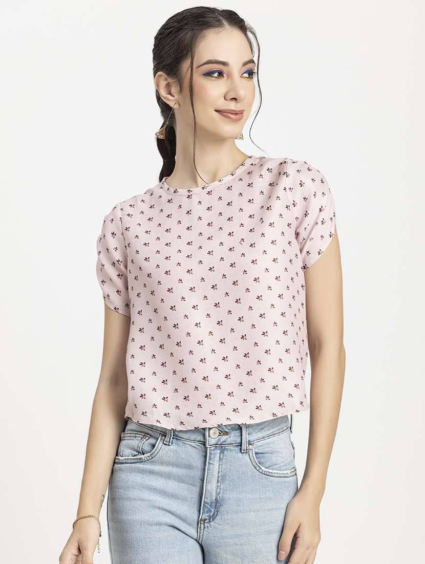 women's crop round neck top