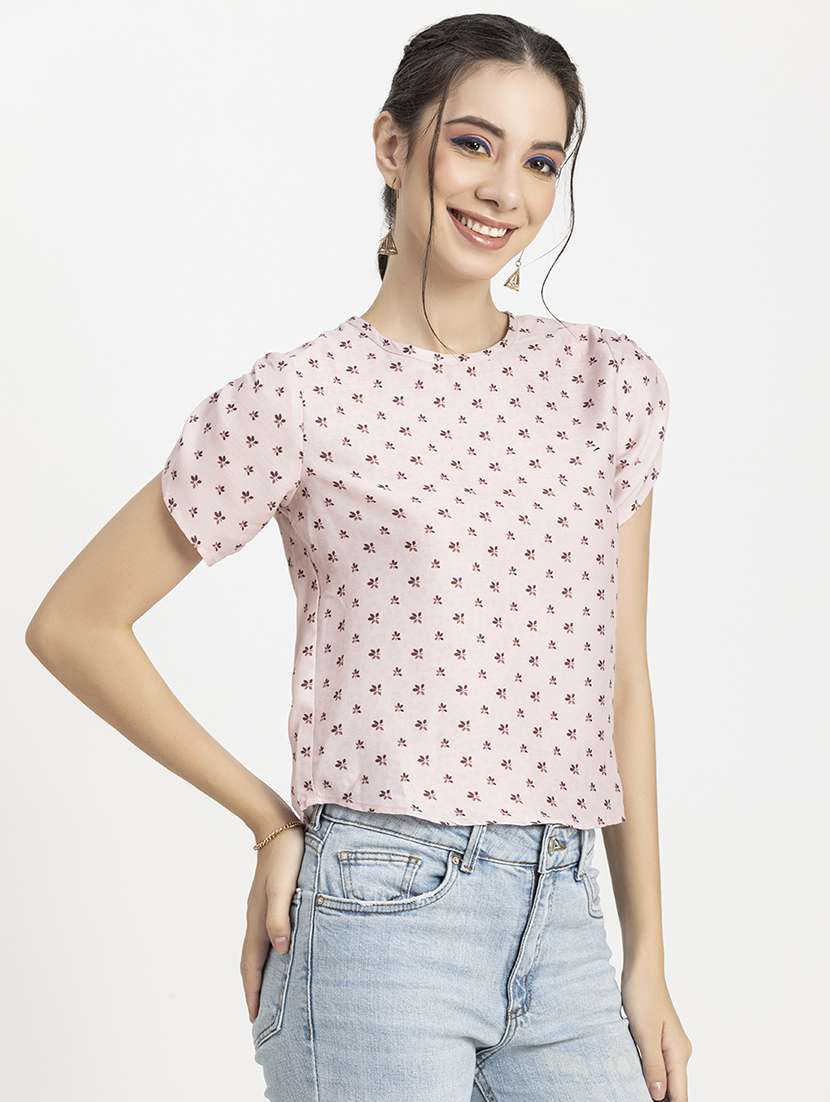women's crop round neck top - 20296794 -  Standard Image - 1