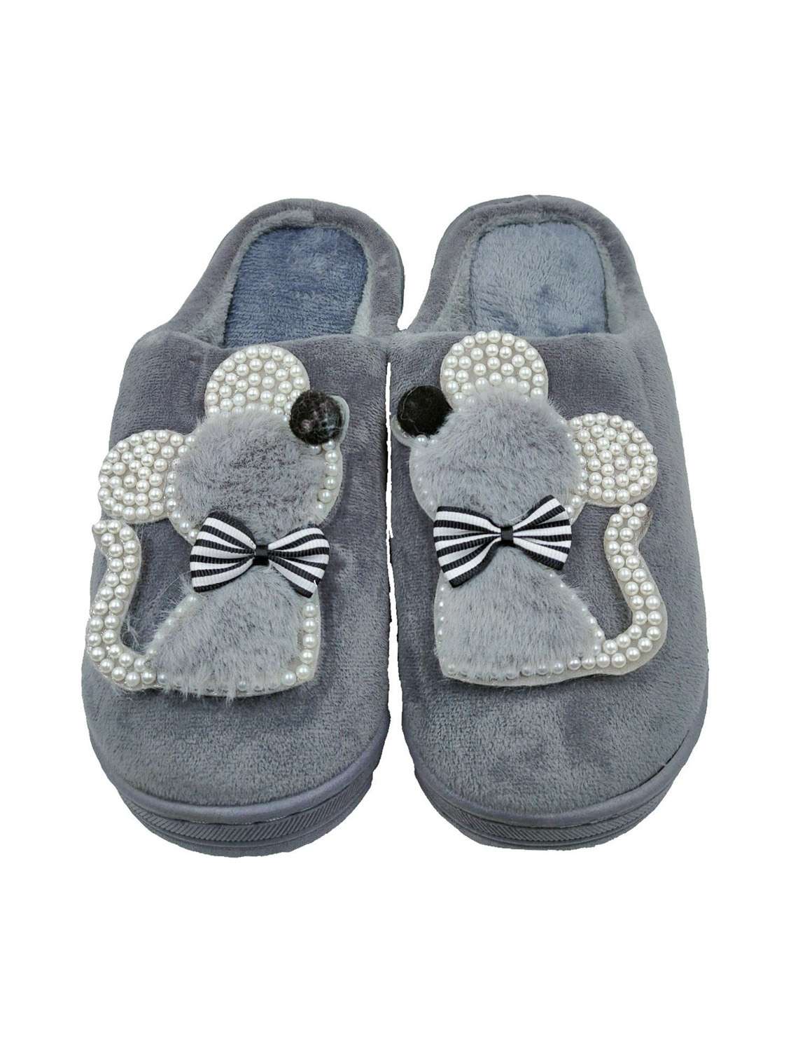 women grey faux fur mouse design comfy flip flop - 20297002 -  Standard Image - 1
