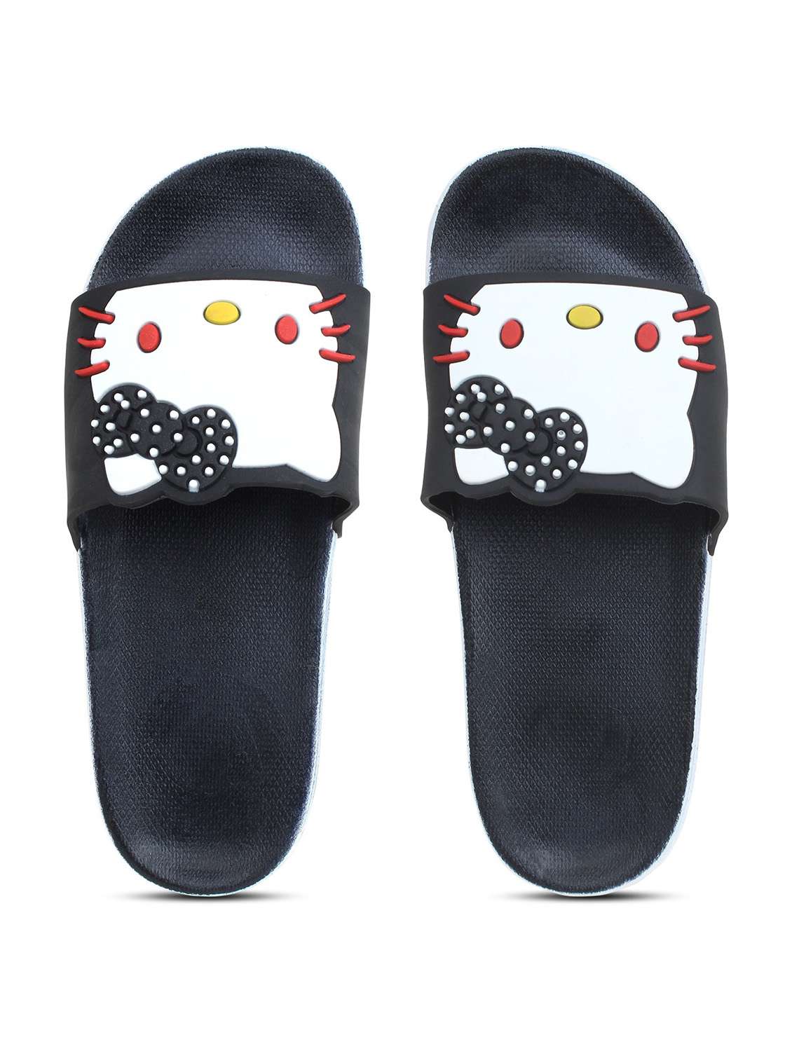 women black textured hello kitty design flip flop