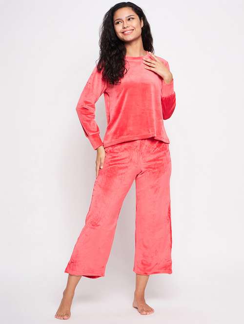 women boat neck solid nightwear pyjama set  - 20297343 -  Standard Image - 0