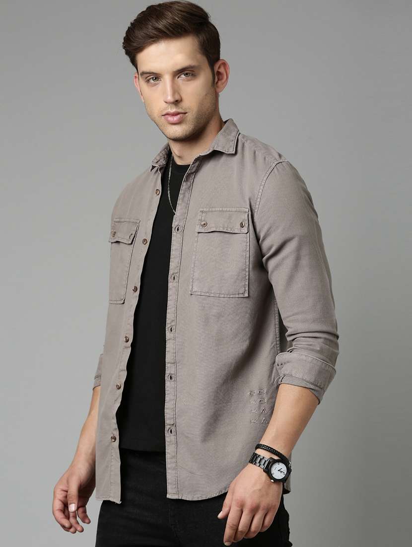mens solid casual shirt - 20298139 -  Standard Image - 1