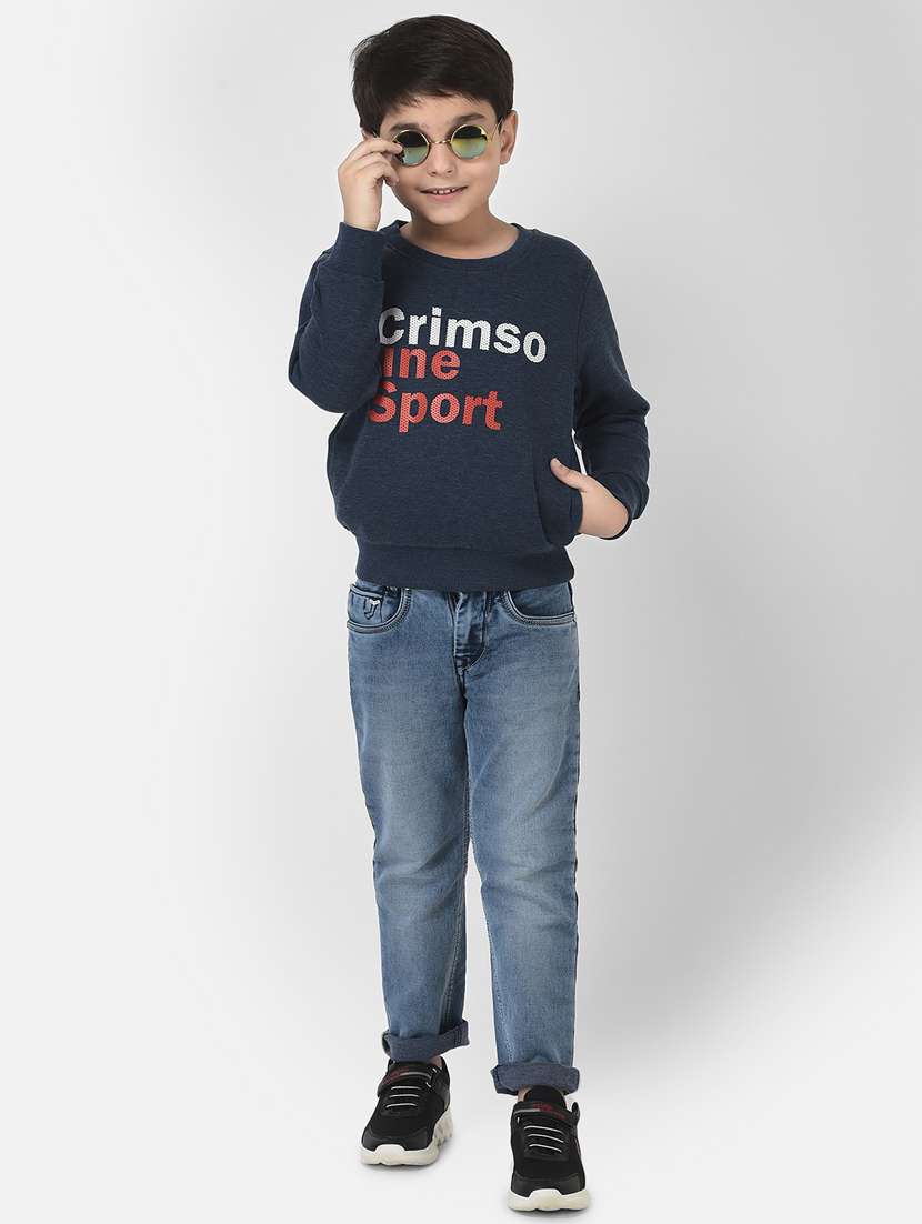 navy blue typographic print round neck sweatshirt - 20298247 -  Standard Image - 4