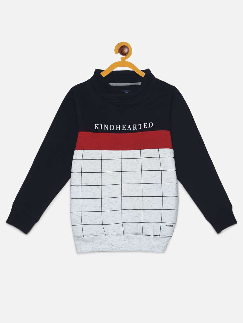blue printed round neck sweatshirt