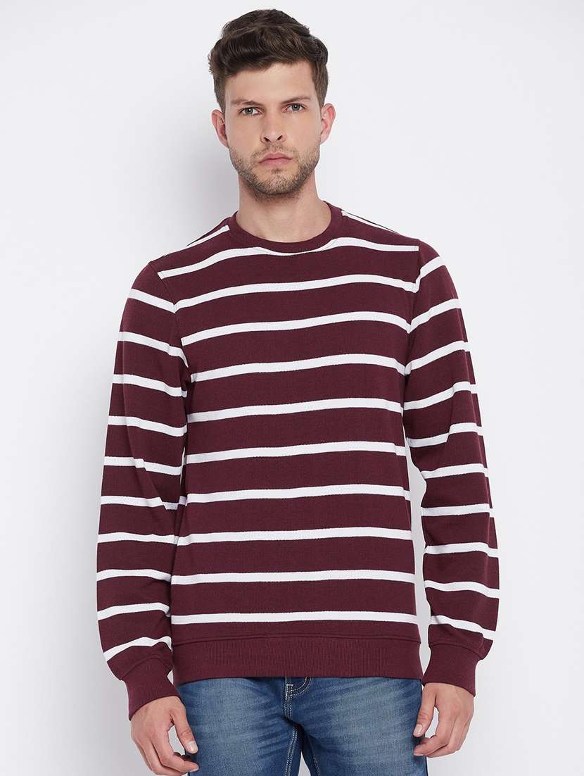 men maroon stripes sweatshirts