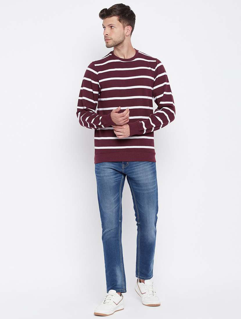 men maroon stripes sweatshirts - 20298465 -  Standard Image - 4