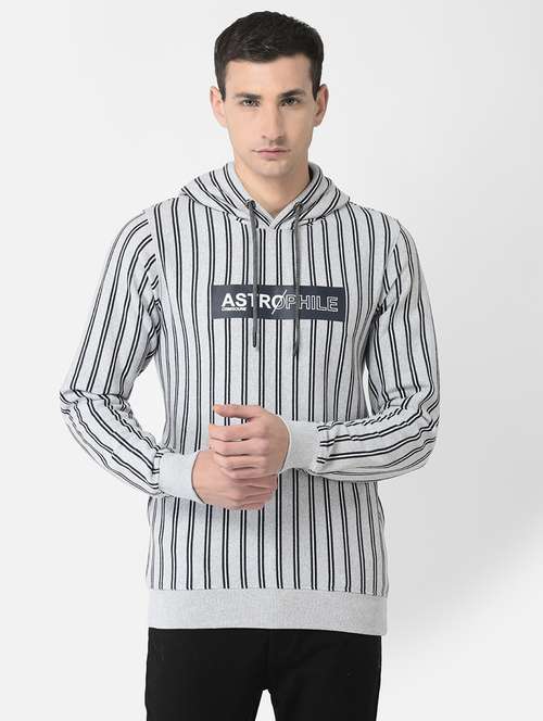 men grey stripe hooded cotton blend regular sweatshirt - 20298499 - Standard Image - 0