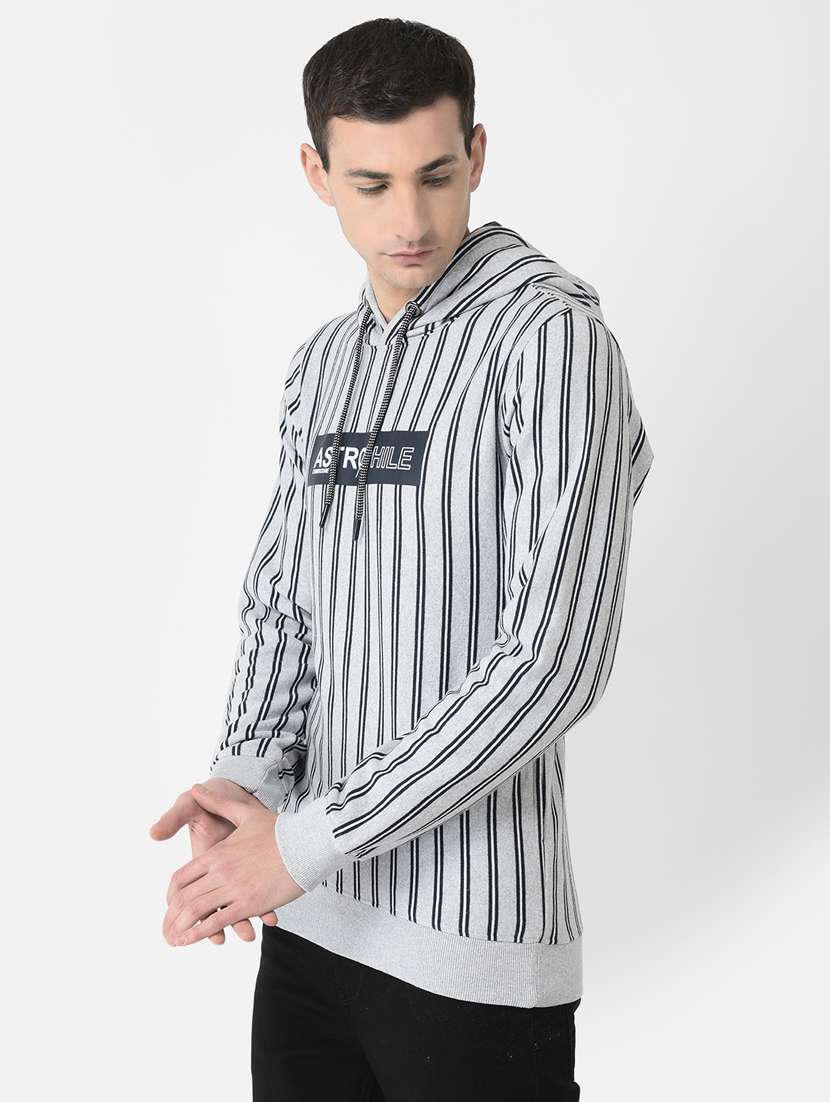 men grey stripe hooded cotton blend regular sweatshirt - 20298499 - Standard Image - 1