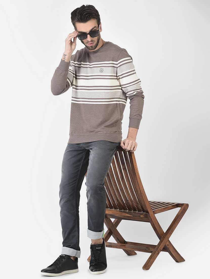 men brown stripes cotton blend regular sweatshirt - 20298534 -  Standard Image - 4