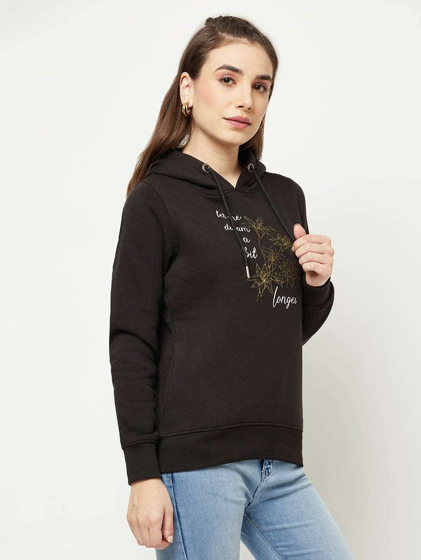 women printed black hooded cotton blend regular sweatshirt - 20298748 -  Standard Image - 1