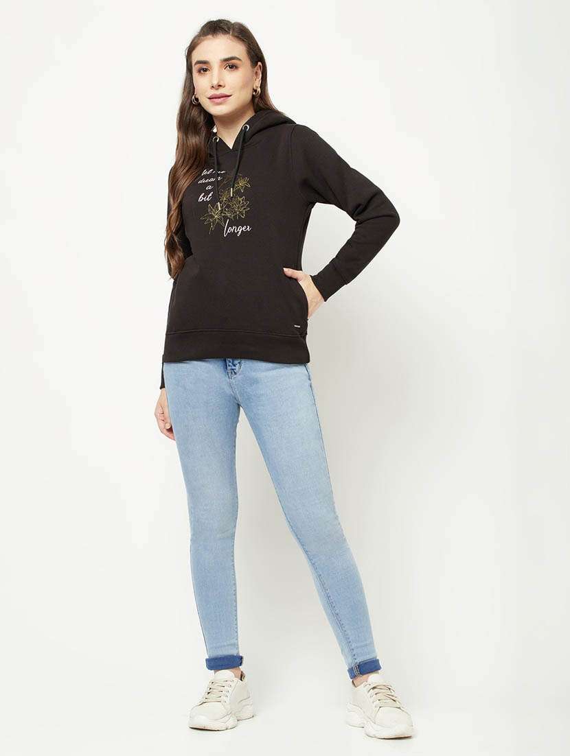 women printed black hooded cotton blend regular sweatshirt - 20298748 -  Standard Image - 4