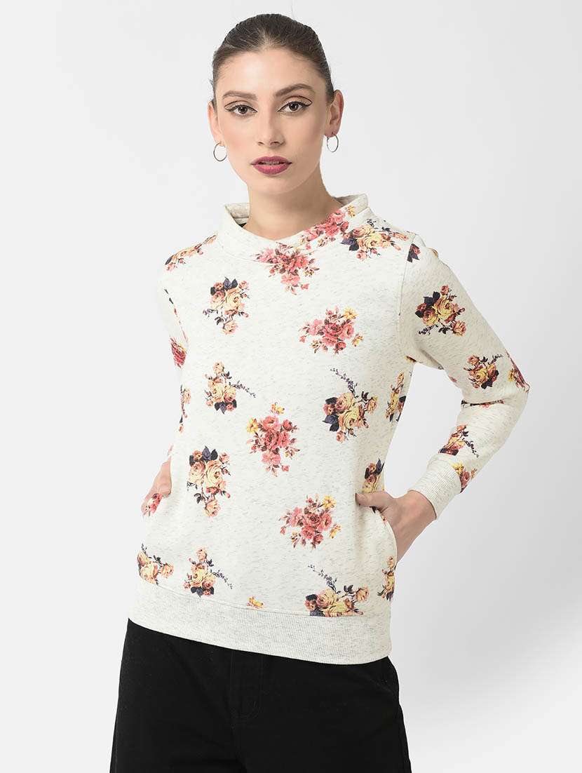 women multi color floral printed cotton blend regular sweatshirt