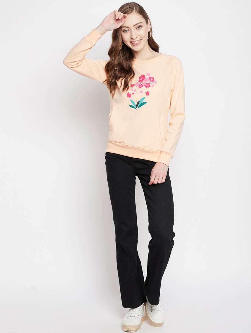 women peach printed cotton blend regular sweatshirt - 20298765 -  Standard Image - 4