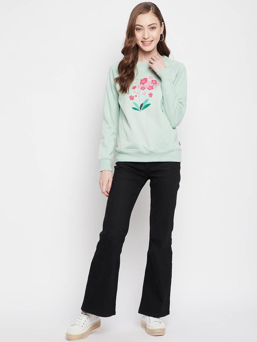 women light green printed cotton blend regular sweatshirt - 20298766 - Standard Image - 4