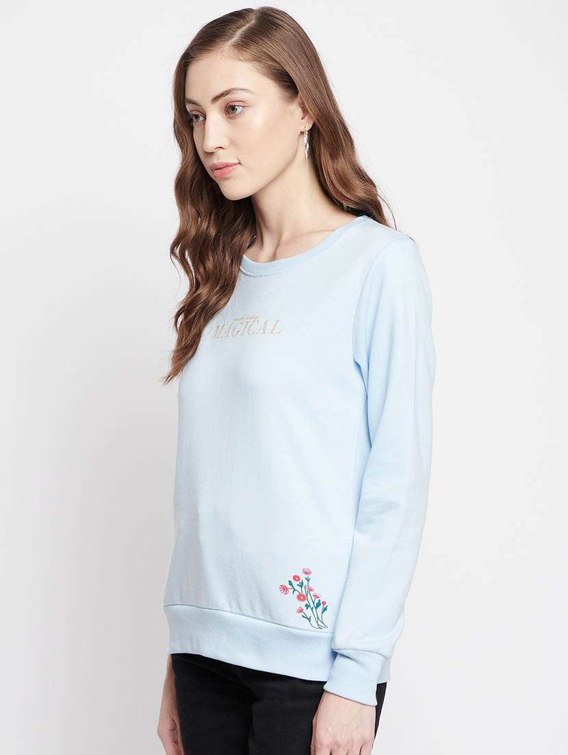 women light blue placement print cotton blend regular sweatshirt - 20298768 -  Standard Image - 1