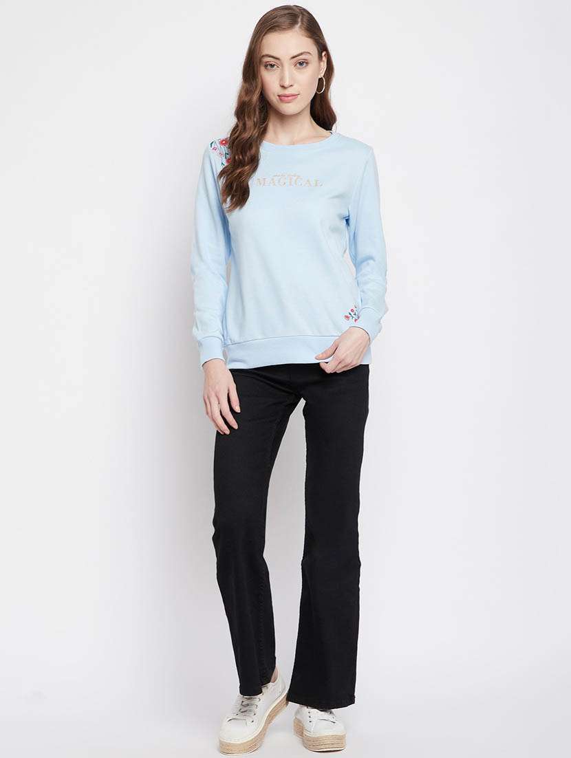 women light blue placement print cotton blend regular sweatshirt - 20298768 -  Standard Image - 4