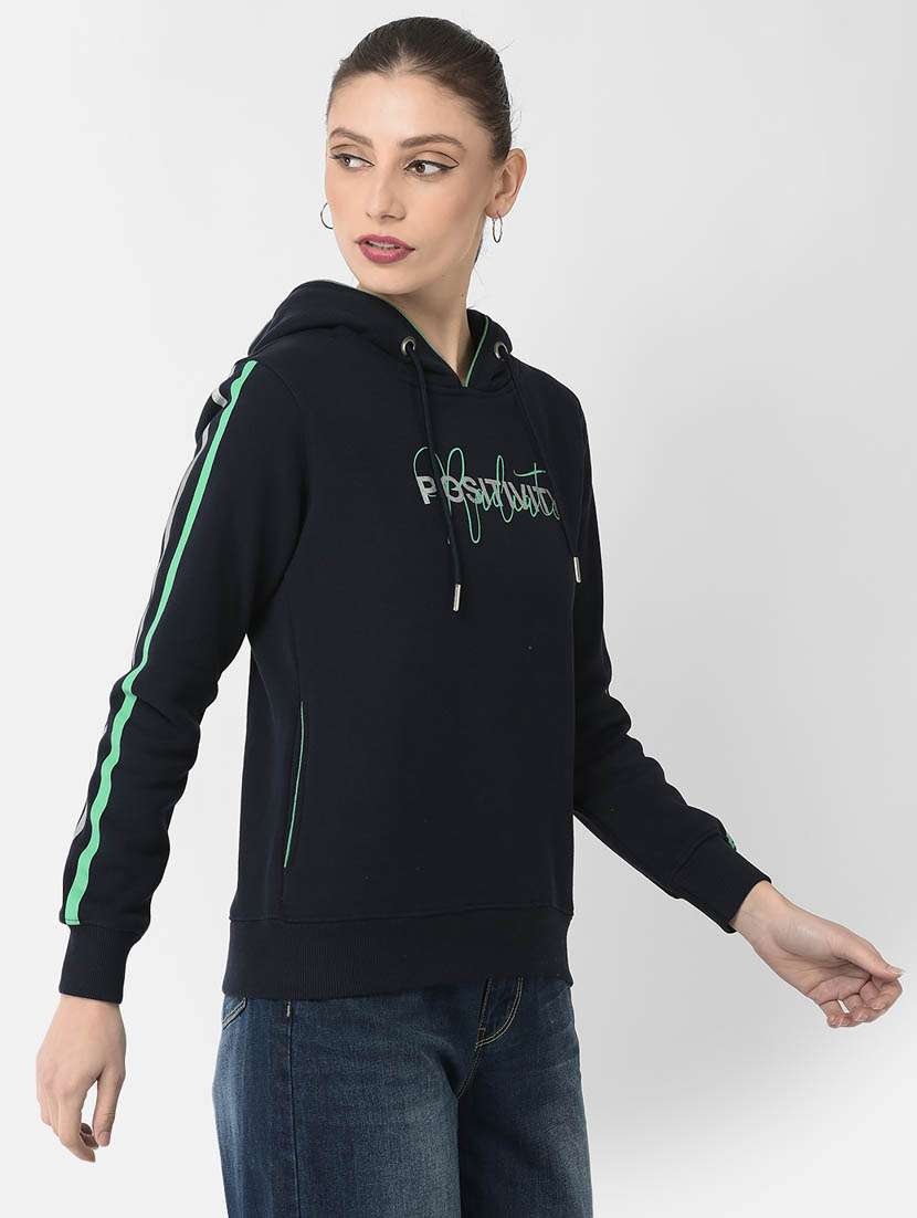 women black hooded typography print regular sweatshirt - 20298781 -  Standard Image - 1