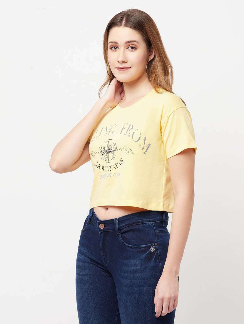 yellow typography crop t-shirt - 20298823 -  Standard Image - 1