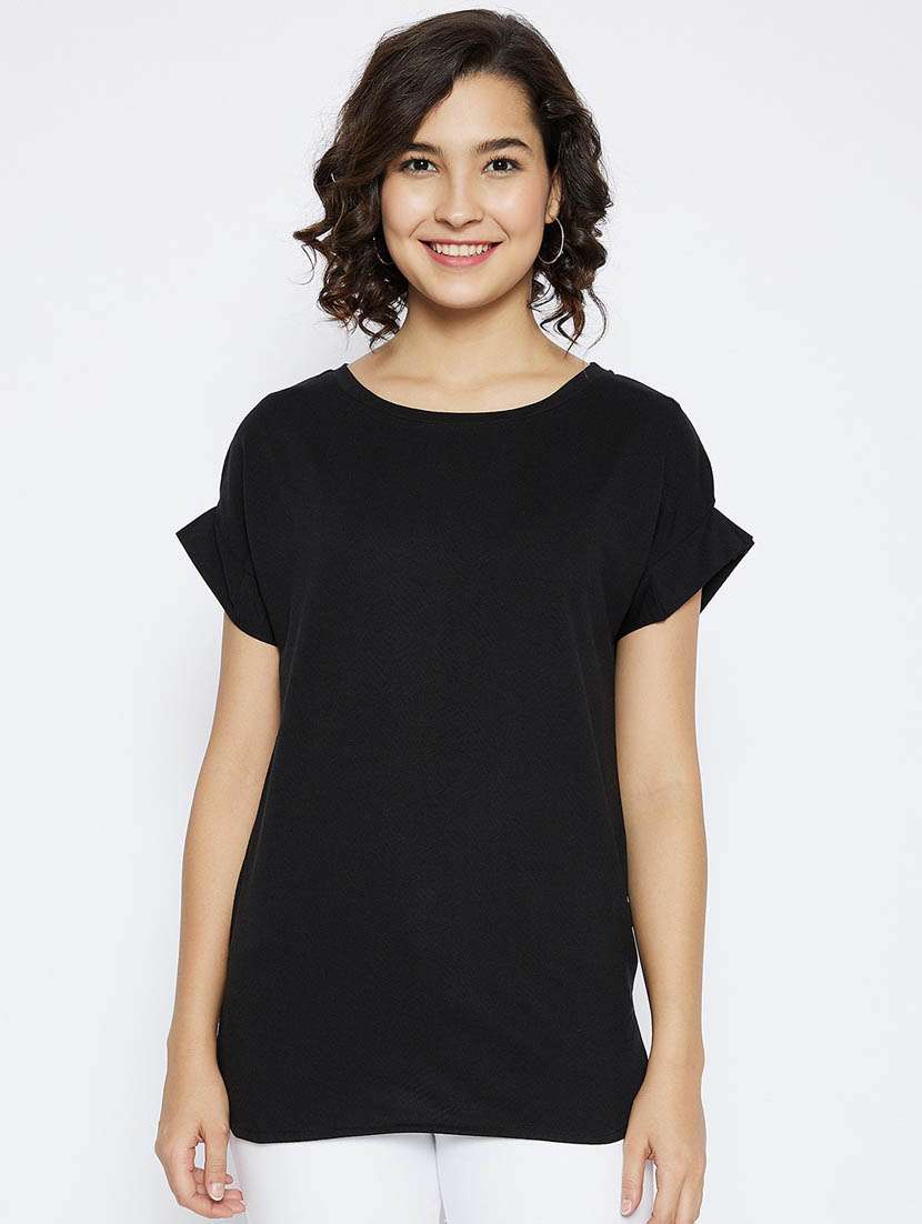 black solid straight t-shirt