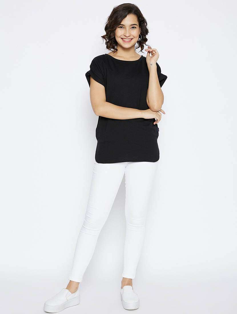 black solid straight t-shirt - 20298844 -  Standard Image - 4