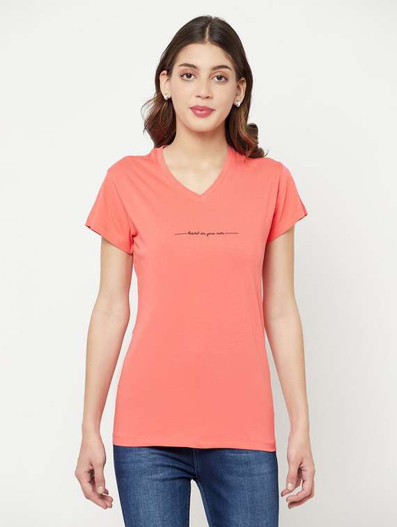 coral typography regular t-shirt