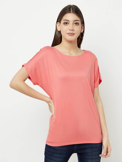 coral solid regular t-shirt - 20298859 -  Standard Image - 0