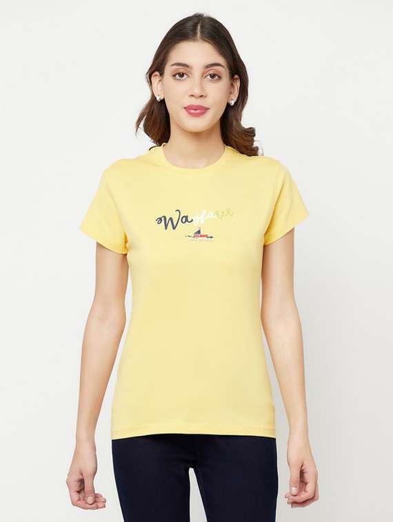 yellow typography regular t-shirt