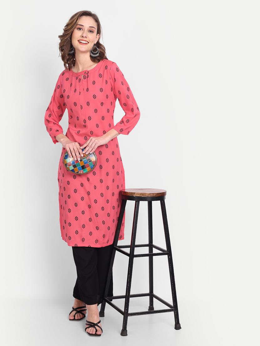 peach colored straight kurta - 20298883 - Standard Image - 4