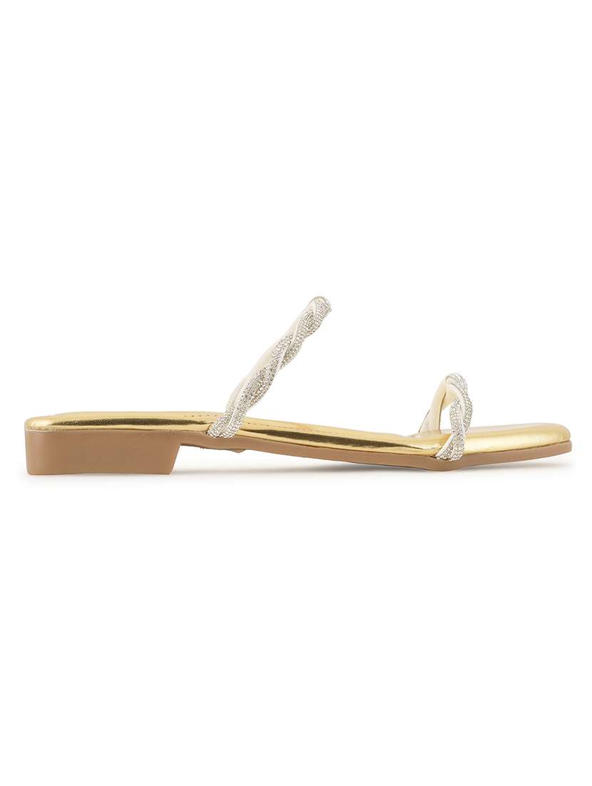 gold synthetic slip on sandals - 20299020 -  Standard Image - 1