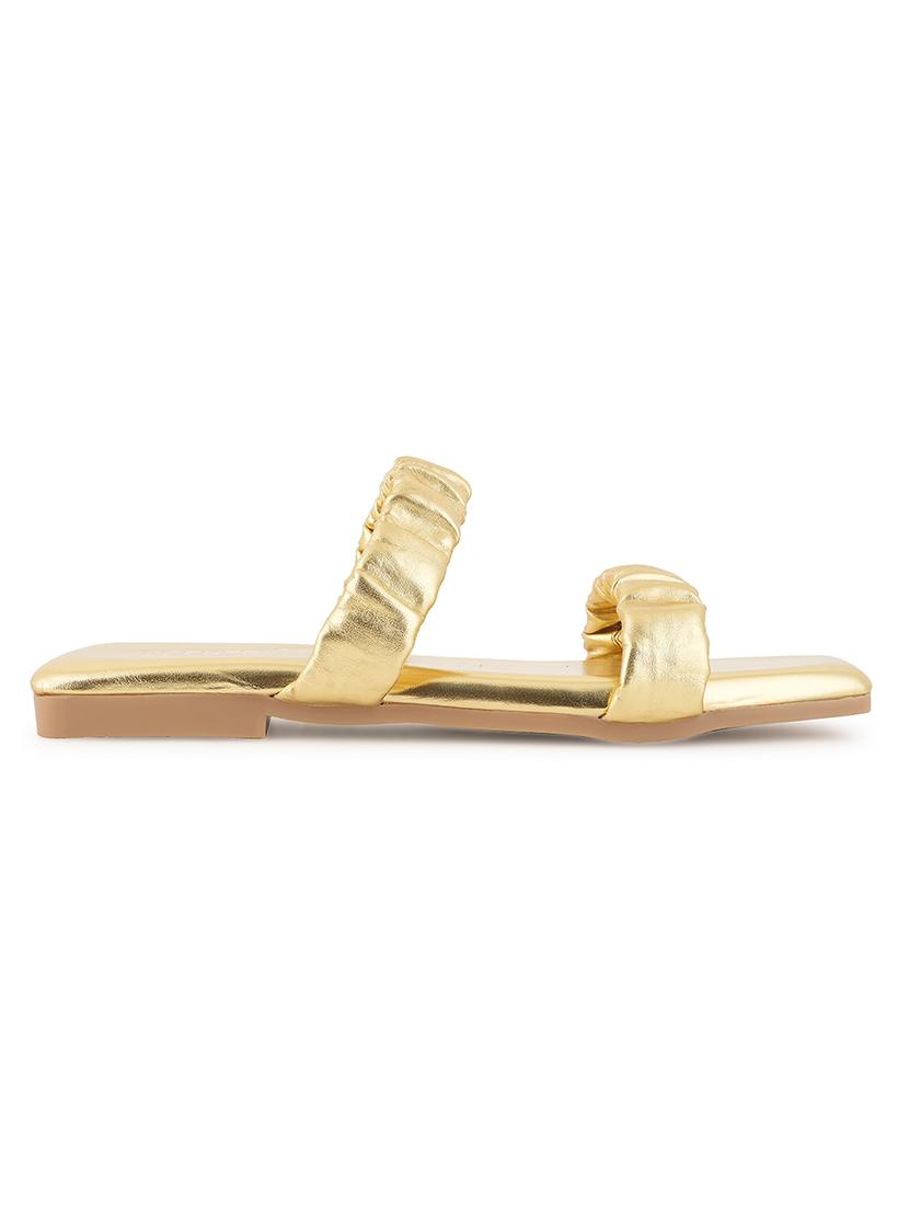 gold synthetic slip on sandals - 20299022 -  Standard Image - 1