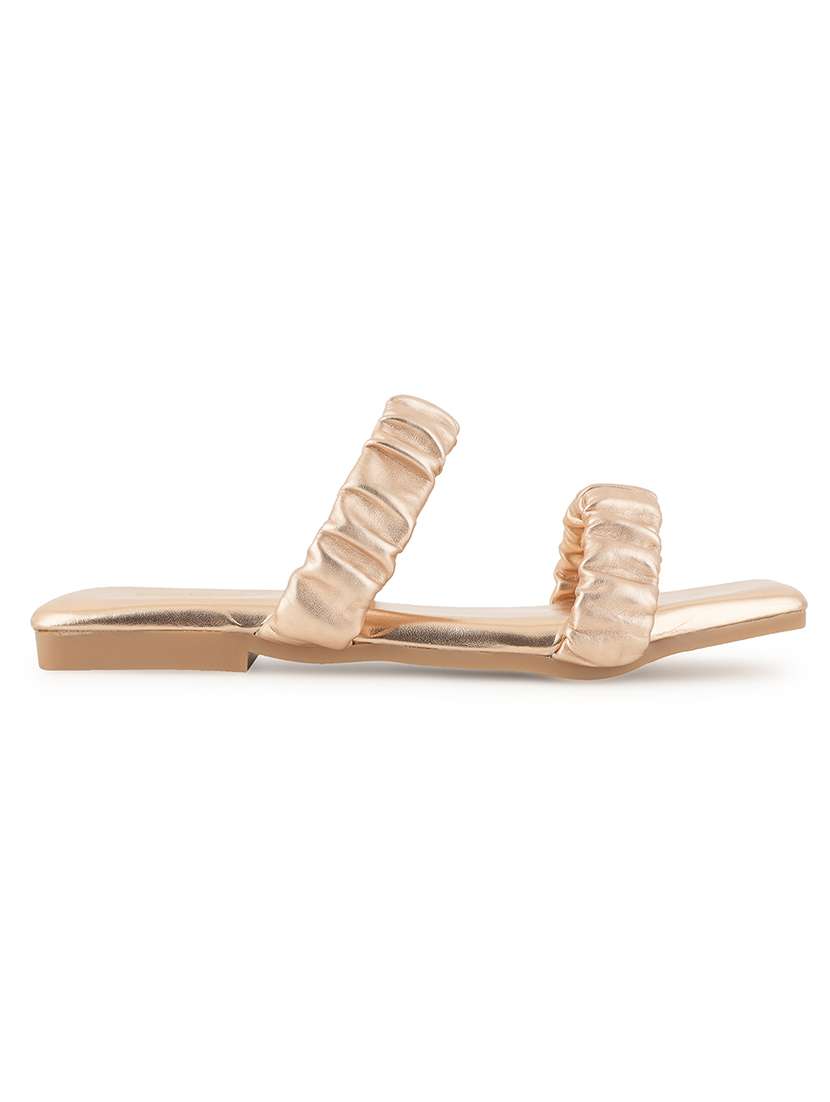 gold synthetic slip on sandals - 20299023 -  Standard Image - 1