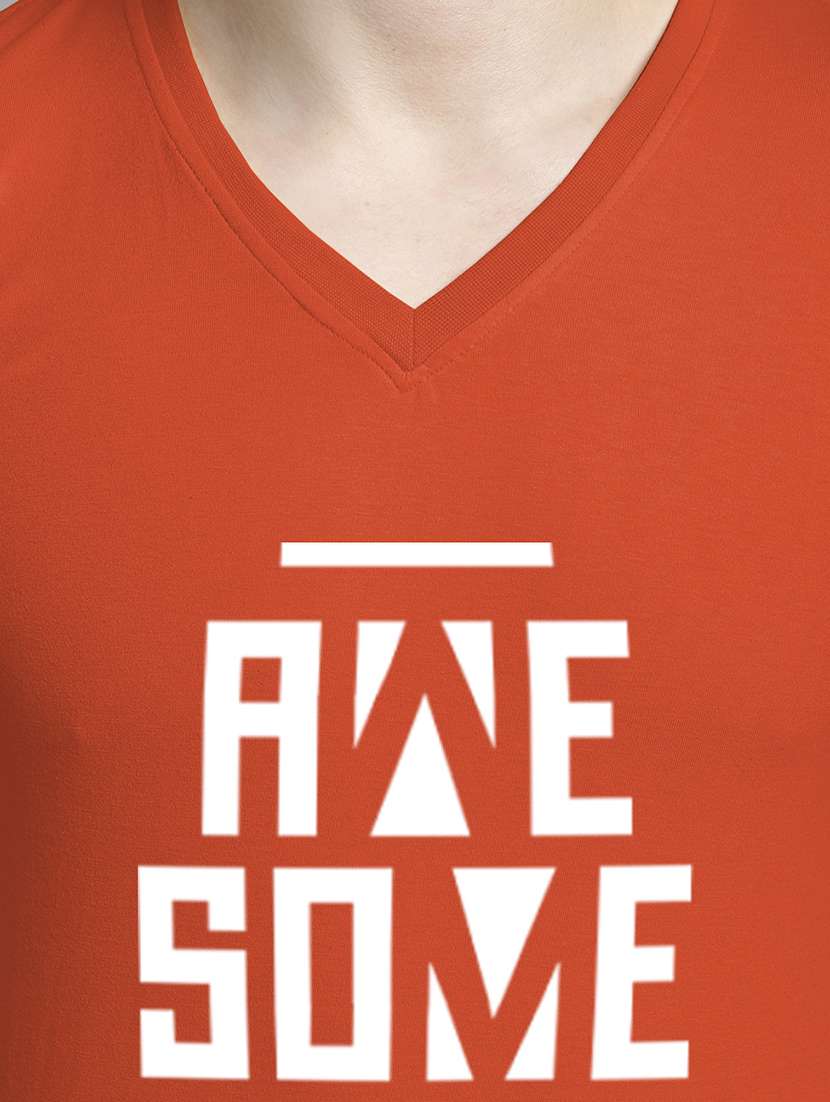 men orange cotton chest print t-shirt - 20299027 - Standard Image - 4
