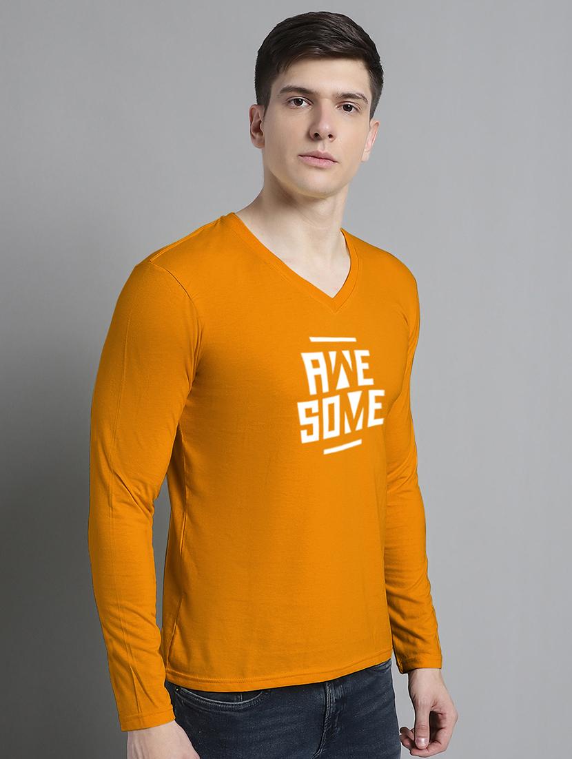 men typography print mustard cotton t-shirt - 20299030 - Standard Image - 1