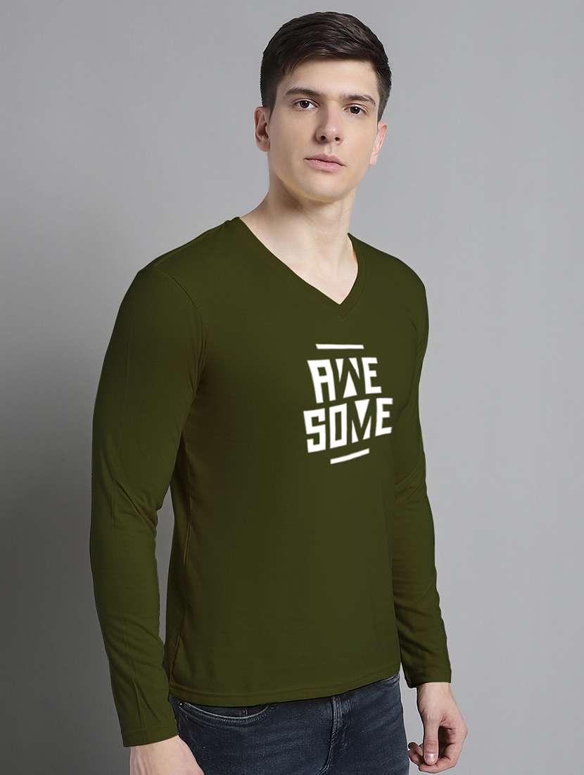 men v-neck chest printed t-shirt - 20299031 -  Standard Image - 1