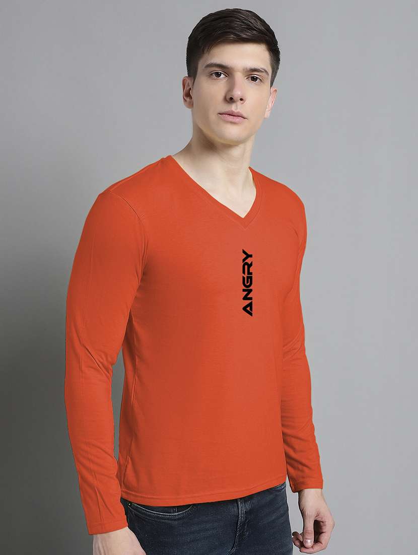 men orange cotton chest print t-shirt - 20299083 - Standard Image - 1