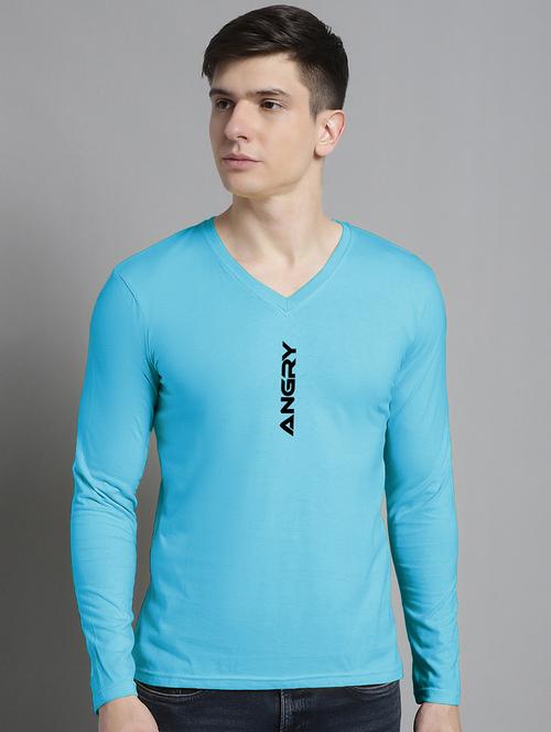 light blue cotton chest print tshirt - 20299084 - Standard Image - 0